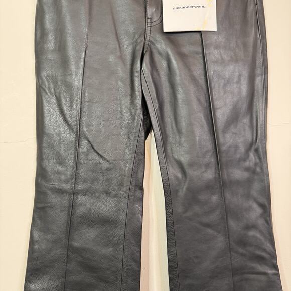 Alexander Wang Black Leather Bootcut Pants Back Patch Size 2 Minimalist NWT - Picture 3 of 12